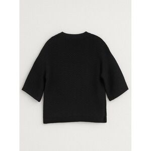 J CREW Sweater SZ Large Black Short Sleeve Cotton Chunky Knit Minimalist Classic